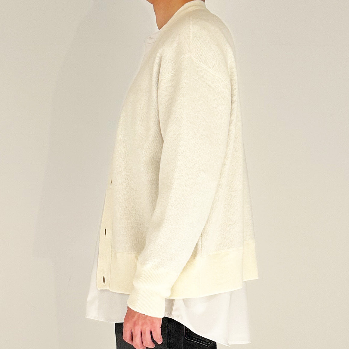 【24AW】"Câlin"オーバーサイズドカーディガン / Oversized Cardigan in solid double jacquard cashmere /